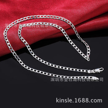 European and American trend exquisite jewelry foreign trade hot fashion Silver 4mm a one to one side necklace