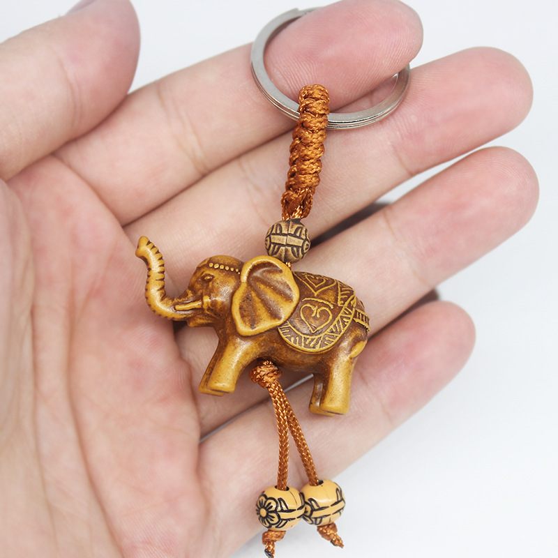Imitation Wood Three-Dimensional Elephant Keychain Pendant Resin Pendant Keychain Cross-Border Hot Selling Baby Elephant Keychain Pendant