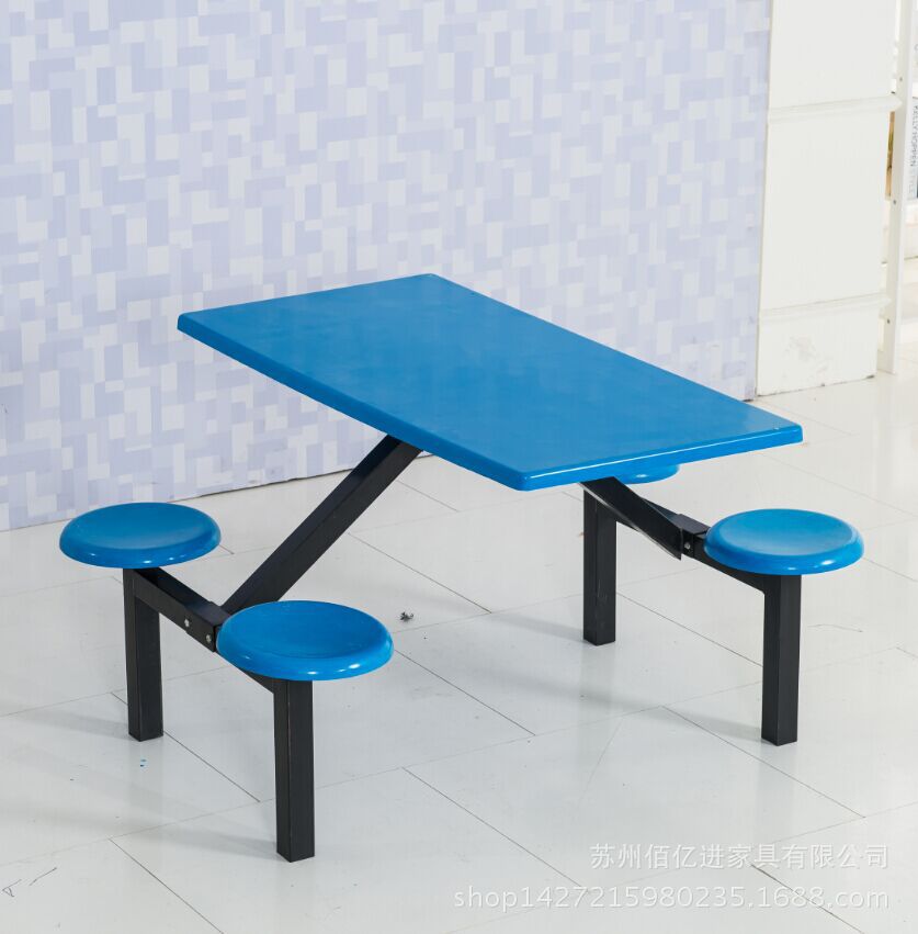 学生校员工公司食堂餐厅8人餐桌椅 厂家不锈钢连体条形八人餐桌椅