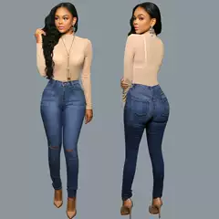 European and American 2025 Spring and Summer Fashion Ripped Tight Slimming Look Small Feet Jeans Women's Denim Pants Wish Ready Stock