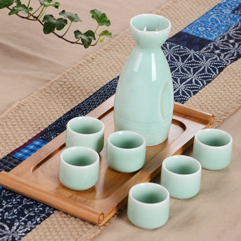 Supply celadon yellow wine separator ceramic wine pot retro style Chinese wine set Wholesale