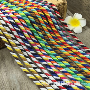 6mm color solid woven round three color three strand cotton rope twist rope handmade diy decorative cotton rope