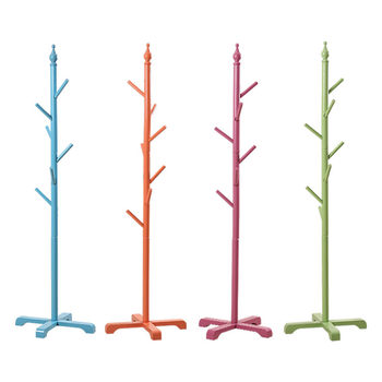 Hot Candy Color Tree-shaped Kidsren's Cylindrical Coat Rack Floor-standing Solid Wood Clothes Hanger Clothes Drying Rack Factory Direct Sale
