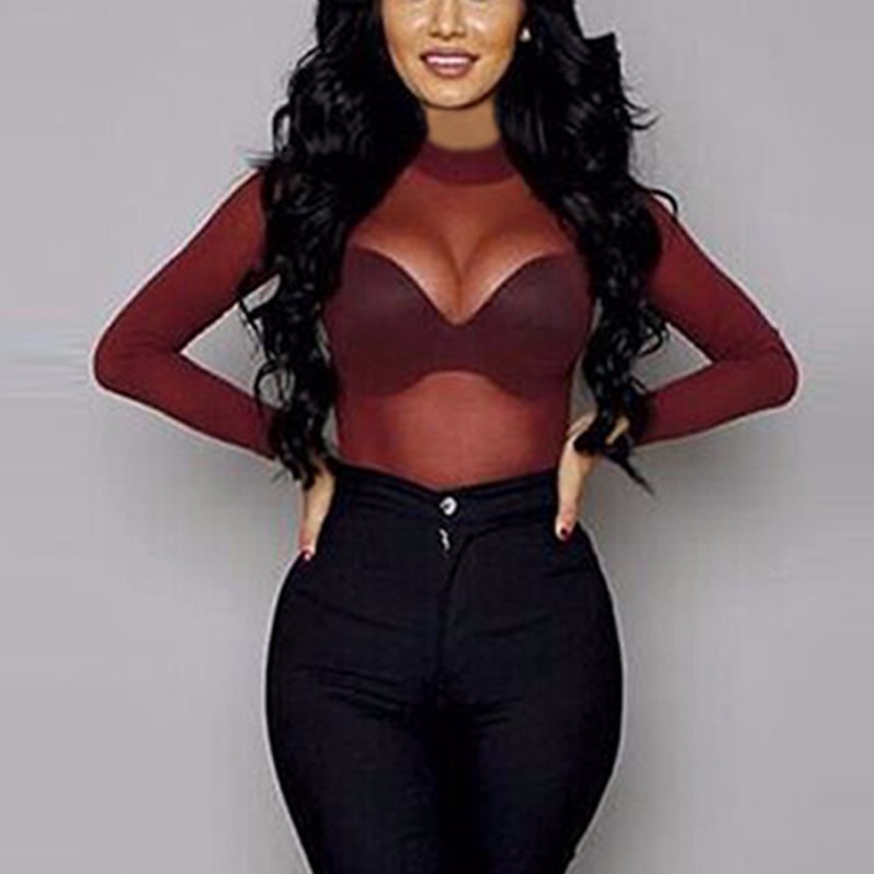 Sheer Mesh Long Sleeve T Shirt Stretchy Sexy Lightweight Fabric Perfect for Layering or Night Out Wholesale