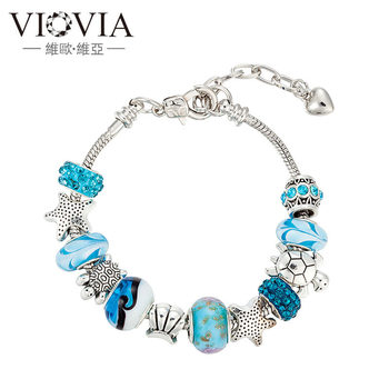 Foreign Trade Hot Selling Blue Glass Beads Ocean Series Bracelet Starfish Turtle Beaded Adjustable Bracelet 18+5 Women