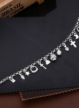 跨境欧美饰品 925银气质时尚十三吊件手链女士多元素时尚简约饰品