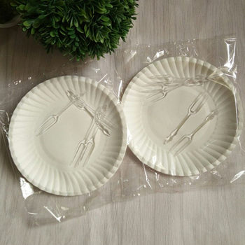 Xupu Disposable Birthday Cake Plate and Fork Set Individually Packaged 5 Plates 5 Forks Set Tableware Paper Plate