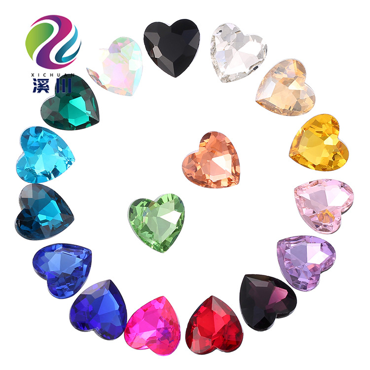 网红爆款尖底桃心钻水晶玻璃钻手机贴钻服装发带配件饰品钻爱心钻