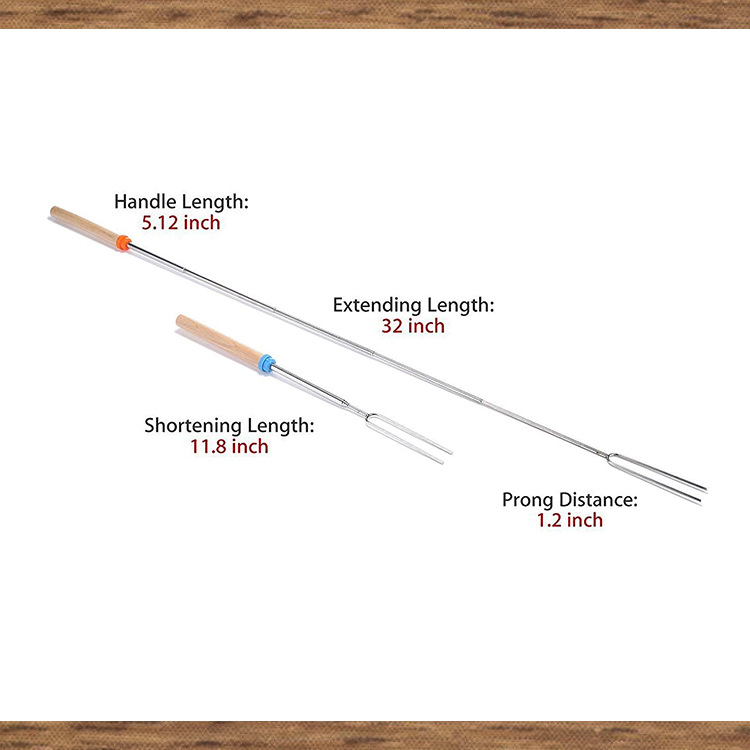 Metal Telescopic Barbecue Set Barbecue Tool Accessories 5 Section Wooden Handle Multifunctional Stainless Steel Telescopic Barbecue Fork