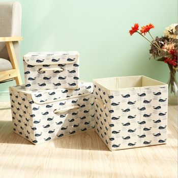 Factory direct Japanese cotton and linen storage box foldable clothes storage box thickened storage box with lid wholesale