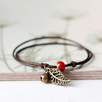 Qingge Jingdezhen Ceramic Beaded Bracelet Anklet Couple Best Friend Bohemian Retro Leaf Jewelry Stall