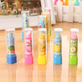 Lipstick eraser cartoon fruit creative stationery wholesale supplies primary school students learning cute prizes rubber variety