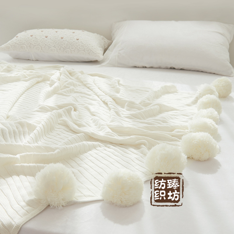 Cotton Wool Ball Knitted Blanket Beauty Salon Summer Throw Blanket Cotton Shawl Blanket with Towel Photo Props Sofa Blanket
