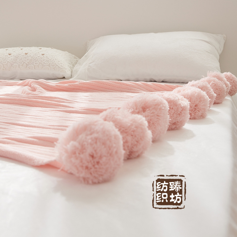 Cotton Wool Ball Knitted Blanket Beauty Salon Summer Throw Blanket Cotton Shawl Blanket with Towel Photo Props Sofa Blanket