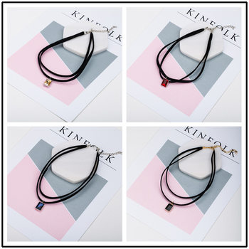 Lori double leather rope square diamond black square diamond collar female Harajuku short clavicle chain sweater necklace neckband wholesale