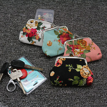 European and American Retro Canvas Rose Mini Coin Purse Women's Buckle Coin Bag Cute Small Purse Wholesale