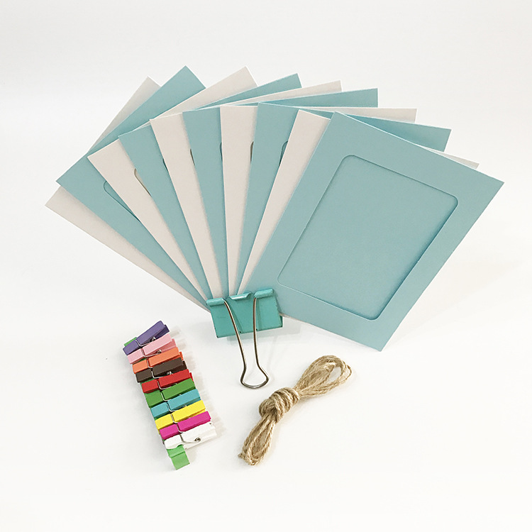 Paper photo frame Photo Wall creative 6-inch 7-inch paper photo frame hanging pink white match Blue White match