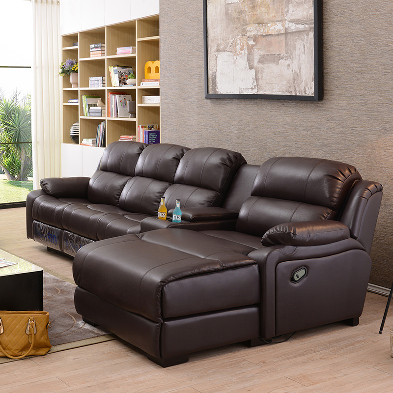 客厅转角电动贵妃多功能沙发家庭客厅休闲米黄色牛皮沙发按摩沙发