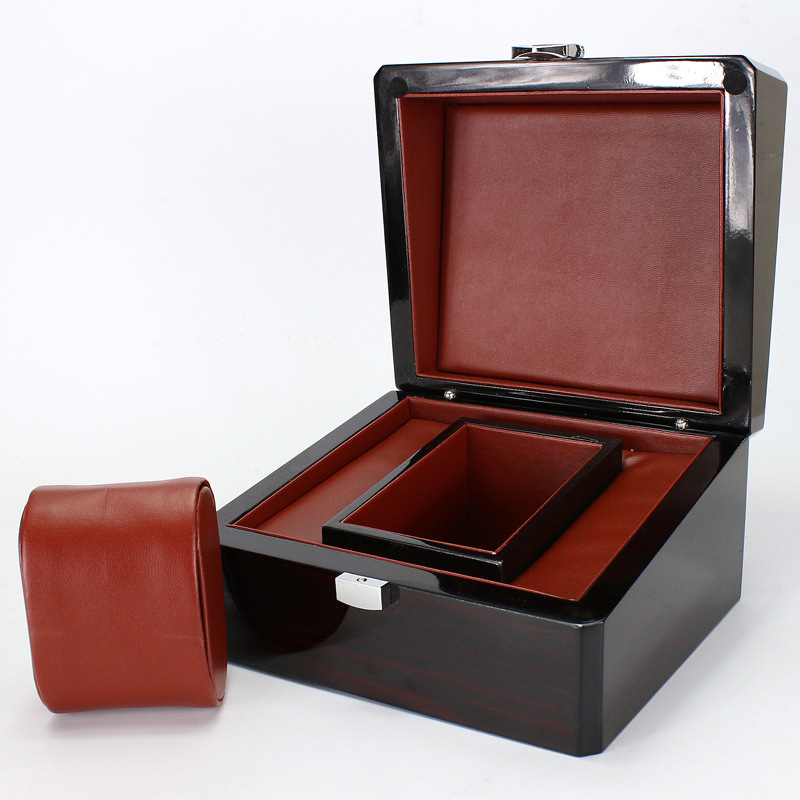 High-grade glossy paint flip red wood grain watch box paint wooden watch box watch box