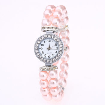 Round Diamond Decorative Exquisite Small Dial Casual Watch Women's Glass Pearl String Bracelet Quartz Watch