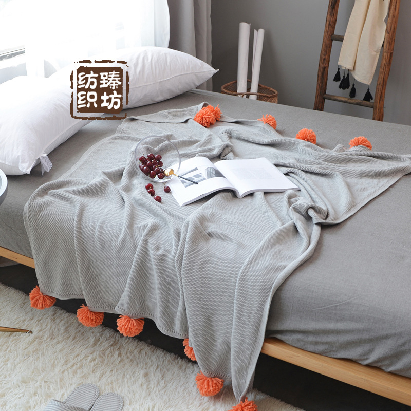 Summer Knitted Air Conditioning Blanket Cover Blanket Explosive Colour Ball Blanket INS Cyber Red Hair Ball Blanket