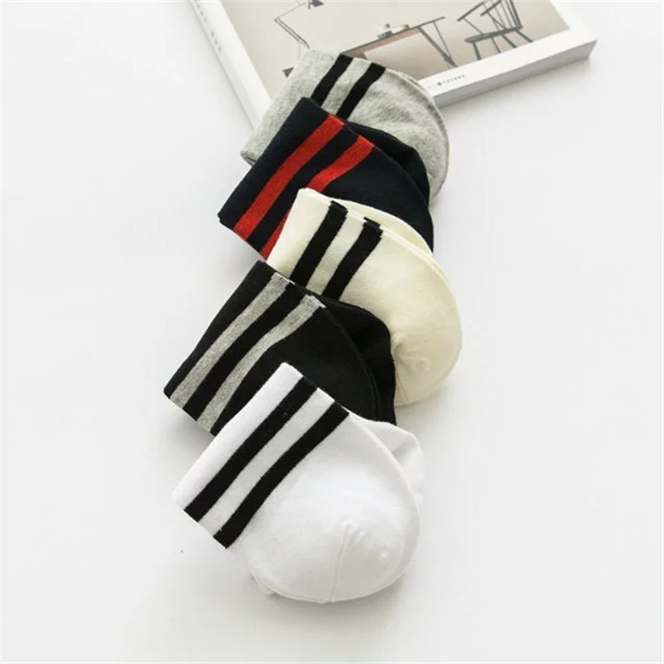 袜子男士夏季船袜韩版女士棉袜男女两条杠运动袜子地摊货源批发