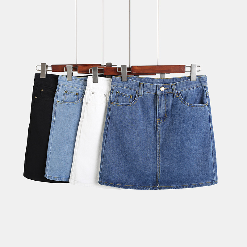 Plus Size Womens Fashion Korean Style High Waisted Black Denim Skirt Slim Fit A Line Mini Skirt Wholesale Available