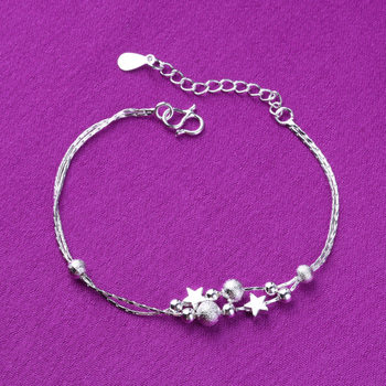 Hand beaded women's silver bracelet Japanese and Korean version of small star jewelry double-layer light sand beads small gift anklet wholesale
