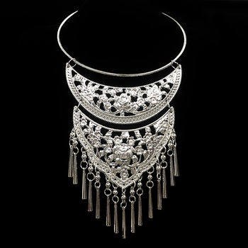 Landie ethnic style Thai style retro exaggerated bohemian style collar Dai Miao silver hollow necklace factory direct sales