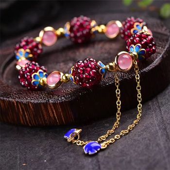 Natural Garnet Bracelet Multi-Circle Fashion Garnet Jewelry Wholesale Garnet Grape Tourmaline Woven Exquisite Ball