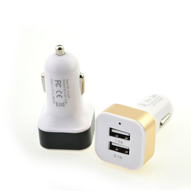 New multifunctional car charging head metal double USB port car charging head 2A car charger manufacturer