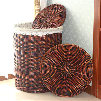 Factory wholesale round hot pot restaurant with lid dirty clothes basket Hotel Hotel storage basket storage bucket rattan dirty clothes basket