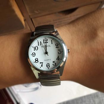 Arabic numerals large plate elderly couple large dial clear literal elastic band alloy watch