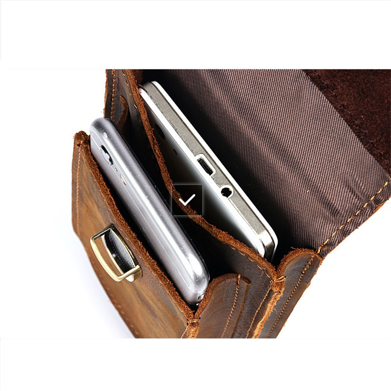 Men's Waist Bag Hanging Bag Mobile Phone Bag Genuine Leather Protective Case Crazy Horse Leather Top Layer Cowhide Outdoor Waist Hanging Bag Wholesale