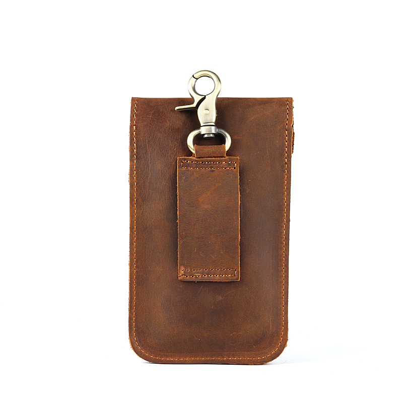 Men's Waist Bag Hanging Bag Mobile Phone Bag Genuine Leather Protective Case Crazy Horse Leather Top Layer Cowhide Outdoor Waist Hanging Bag Wholesale