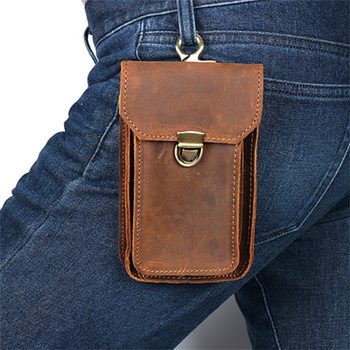 Men's Waist Bag Hanging Bag Mobile Phone Bag Genuine Leather Protective Case Crazy Horse Leather Top Layer Cowhide Outdoor Waist Hanging Bag Wholesale