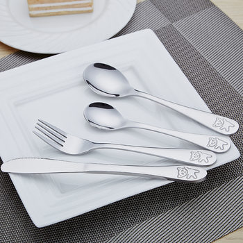 Factory direct supply Jieyang stainless steel tableware knife, fork and spoon 24 pieces of cute bear children's Western knife and fork set