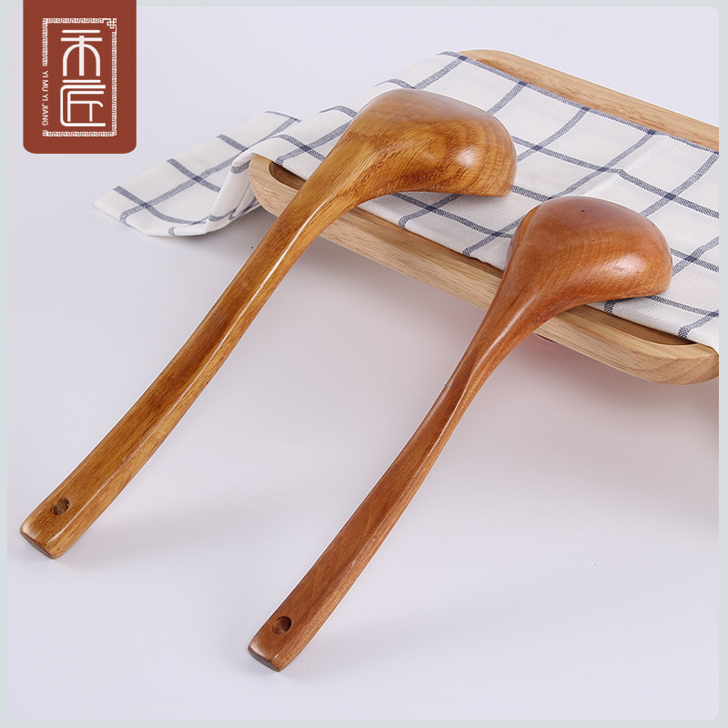 Japanese-Style Wooden Soup Spoon, Large Soup Ladle with Long Handle, Non-Stick Pot Porridge Spoon, Household Cooking Oil Spoon, Kitchen Wooden Spoon