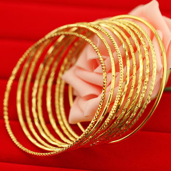 2mm Vietnamese Sand Gold Thin Bracelet for Women, One-Color Copper-Plated Thin Bracelet Inside and Outside, Bohemian Coil
