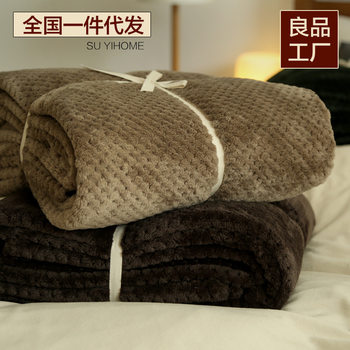 Unprinted Xichuan blanket good mesh blanket original single knitted bed sheet blanket autumn and winter solid color mesh coral fleece