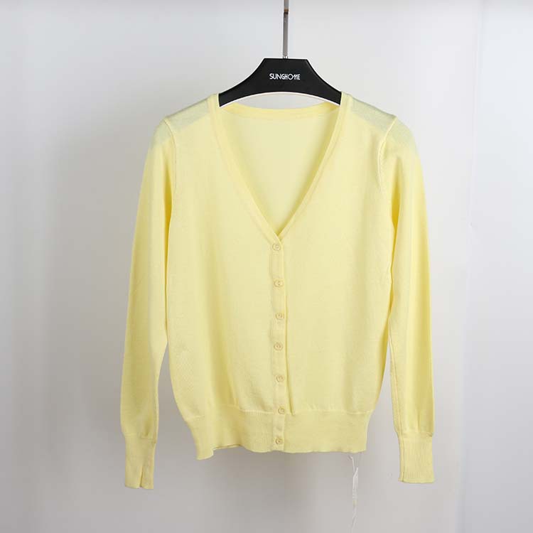 现货跨境货源女装V领春秋针织开衫女款纯色长袖v领外搭薄毛衣大码