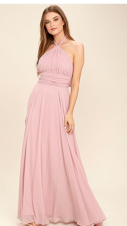 Chiffon Halter Neck Dress Elegant Ruffled Design Sexy Style for Parties and Events Wholesale Available