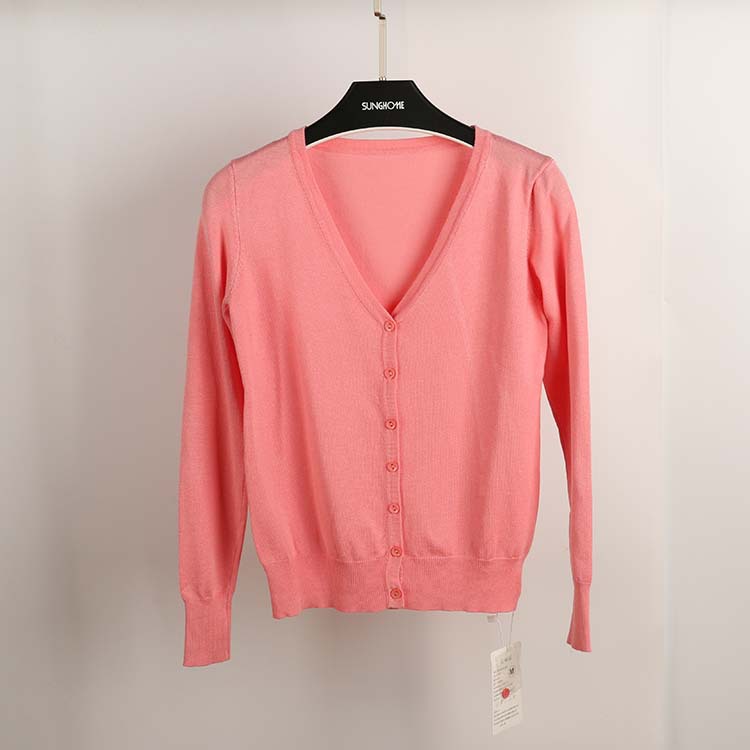 现货跨境货源女装V领春秋针织开衫女款纯色长袖v领外搭薄毛衣大码