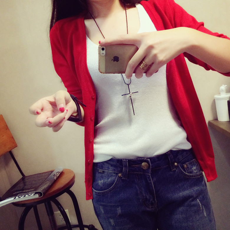 现货跨境货源女装V领春秋针织开衫女款纯色长袖v领外搭薄毛衣大码