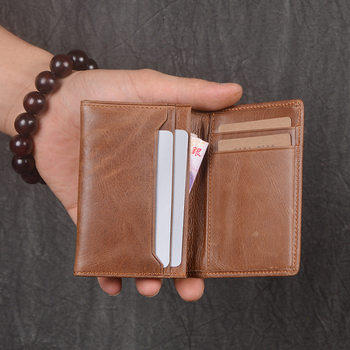 Cross-Border New Wholesale Men's Genuine Leather Hand Coin Purse Women's Oil Leather Multi-Card Slot Card Holder Large Capacity Short Wallet