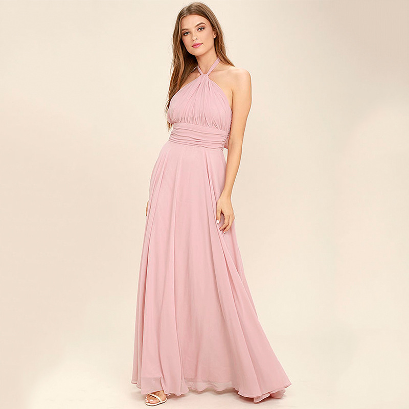 Chiffon Halter Neck Dress Elegant Ruffled Design Sexy Style for Parties and Events Wholesale Available