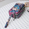 Women's Clutch Canvas Art Three-Layer Long Wallet Women's Handbag Large Capacity Key Coin Purse Casual Mobile Phone Bag
