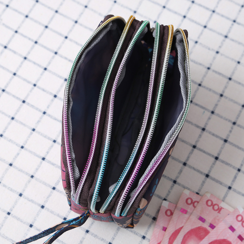 Women's Clutch Canvas Art Three-Layer Long Wallet Women's Handbag Large Capacity Key Coin Purse Casual Mobile Phone Bag