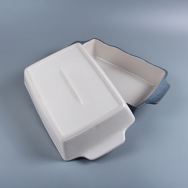 Rectangular ceramic baking bowl double-ear baked rice plate baking mold oven special spaghetti multi-layer baking pan large