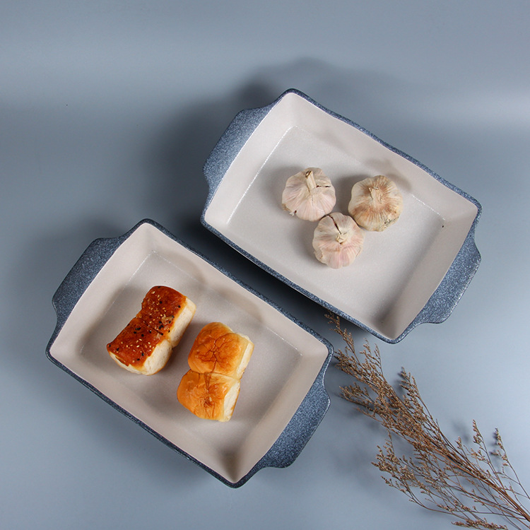 Rectangular ceramic baking bowl double-ear baked rice plate baking mold oven special spaghetti multi-layer baking pan large